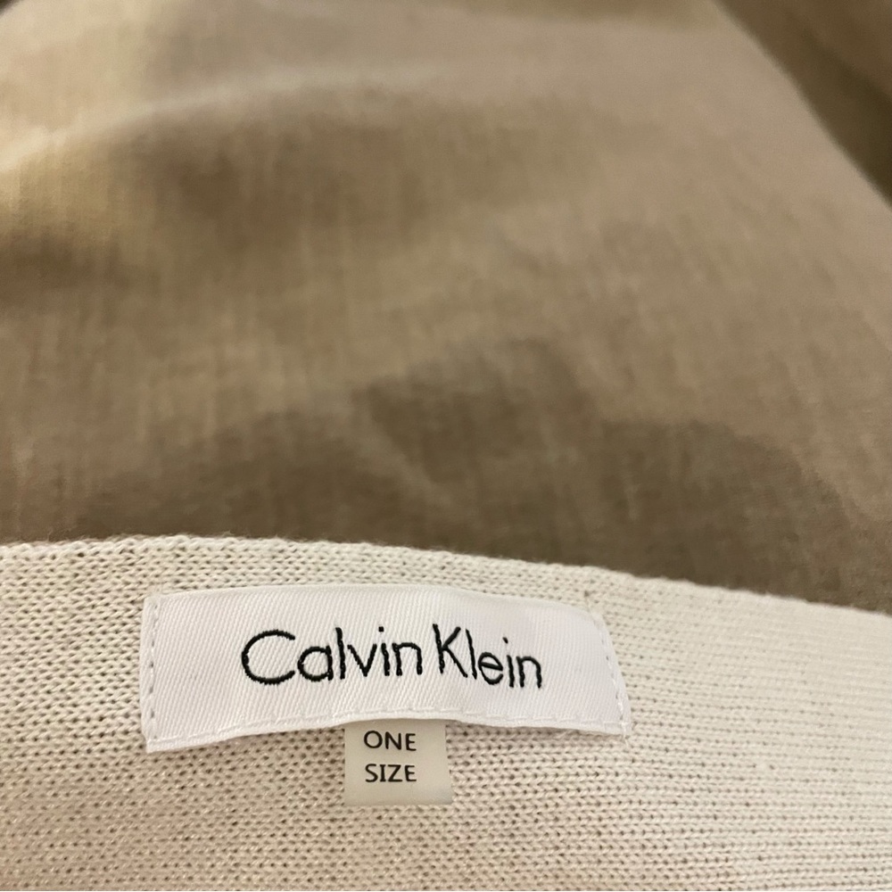 Calvin Klein oversize cardigan shall white tan dolman sleeve fringe one size - Picture 4 of 6